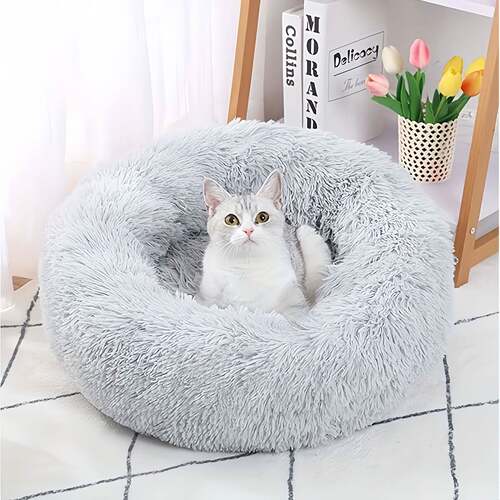 柔软猫窝秋冬保暖长毛绒圆形猫狗