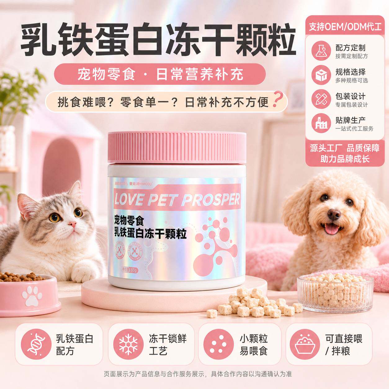 乳铁蛋白冻干颗粒猫用免疫力IgG增强冻干颗粒猫狗宠物营养品补充