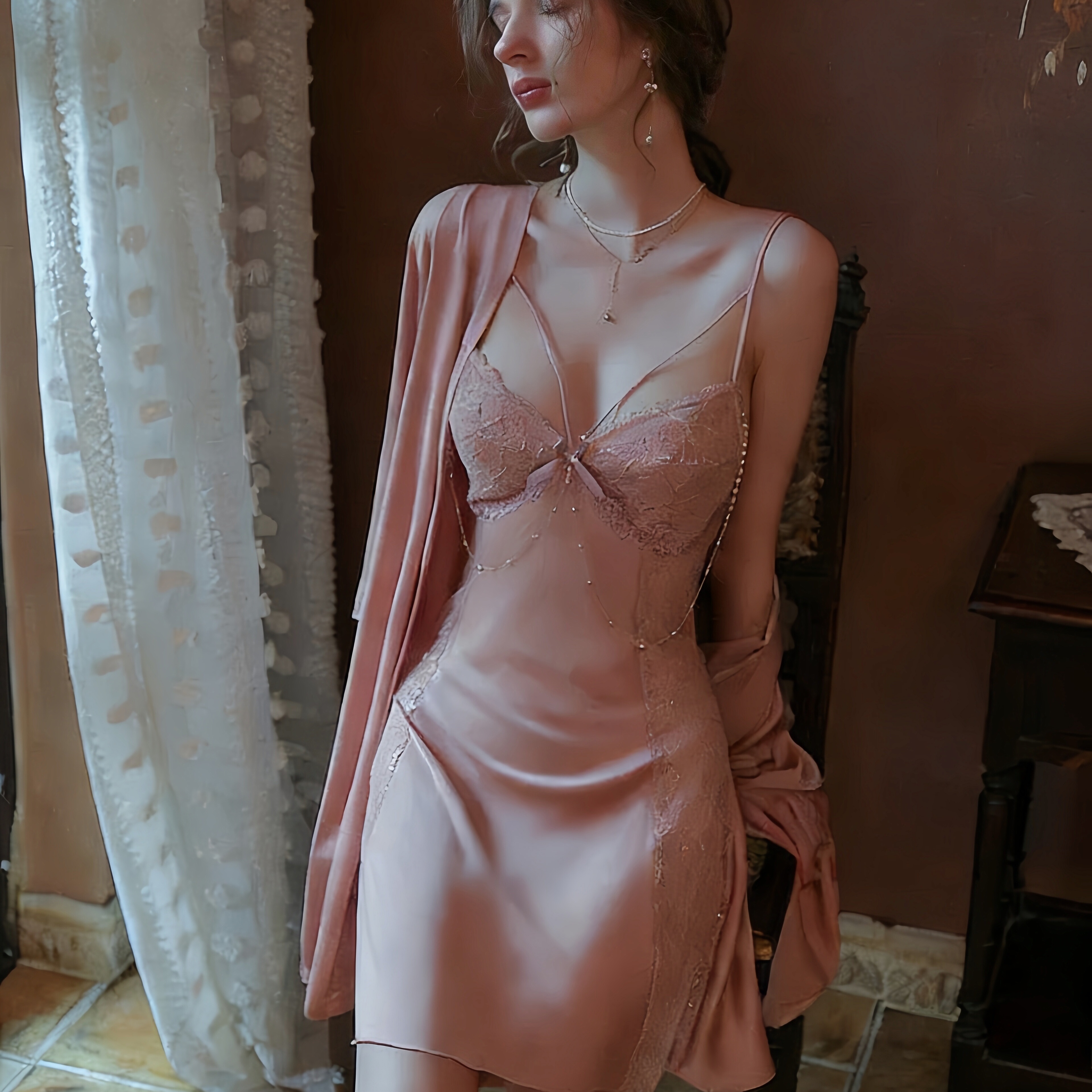 法式性感纯欲真丝睡衣宫廷风睡裙