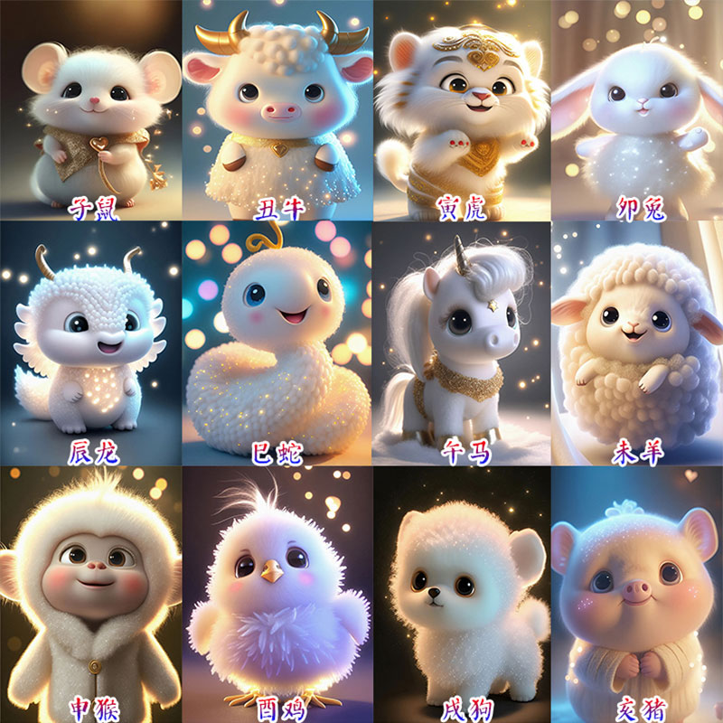 星光熠熠十二生肖钻石画2025新款十字绣可爱萌宠手工砖石贴画带框
