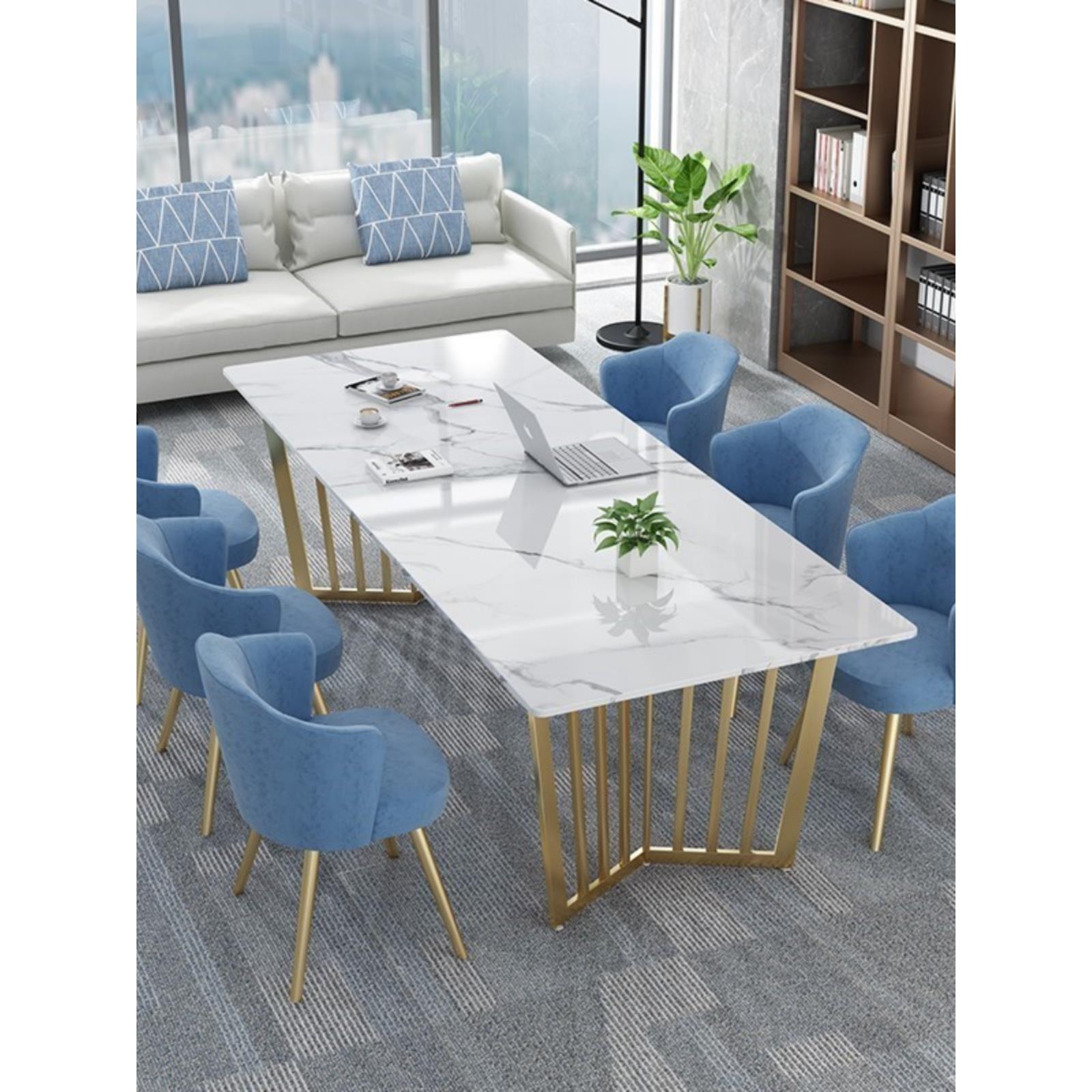 北欧大理石办公桌椅现代简约长条会议桌长桌工作台轻奢岩板洽谈桌