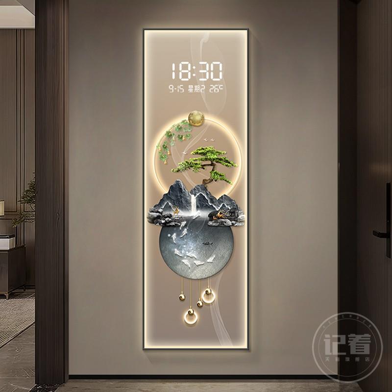 风景入户玄关装饰画带钟表走廊过道创意LED灯夜光电子钟壁画挂画