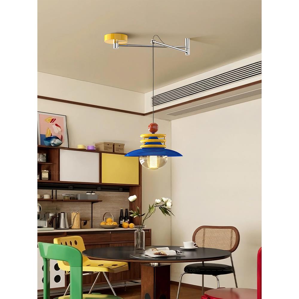 孟菲斯摇臂餐厅吊灯可位移旋转餐桌吧台侘寂风创意设计师飞碟灯具