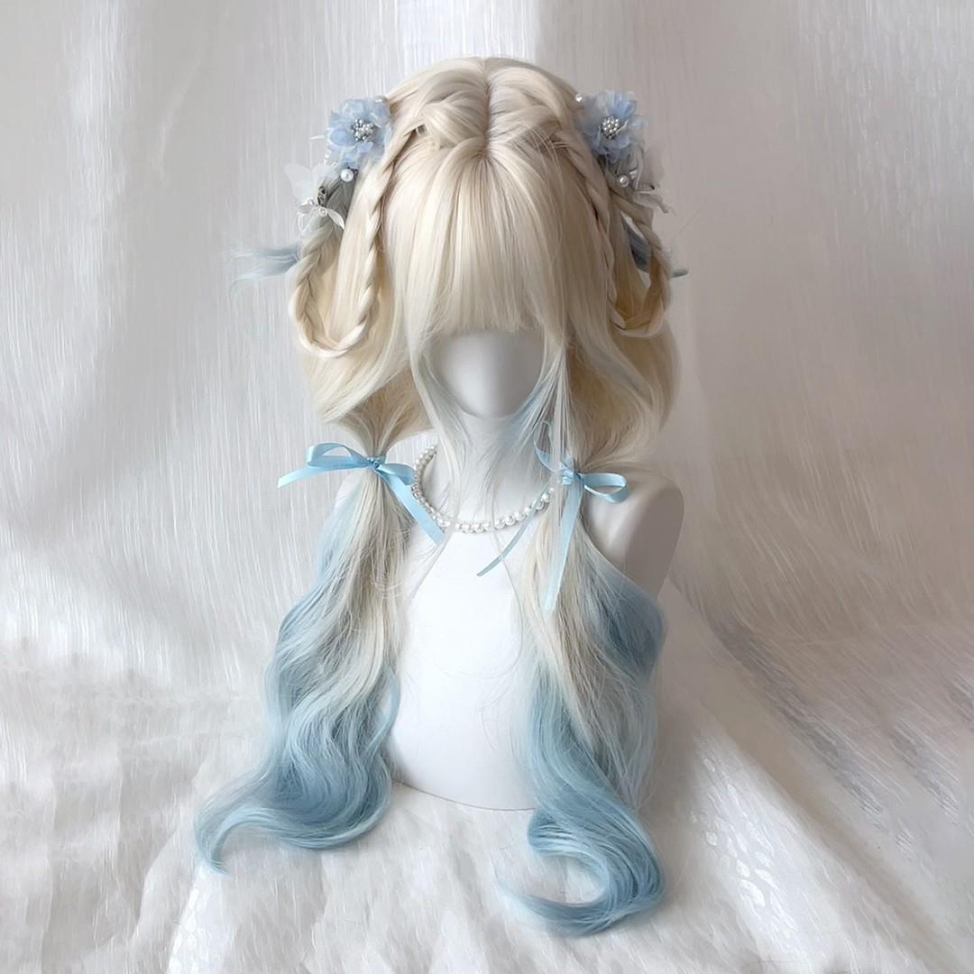 海盐假发全头套白金渐层蓝夏季网红同款浅色甜妹彷真发整顶假发套