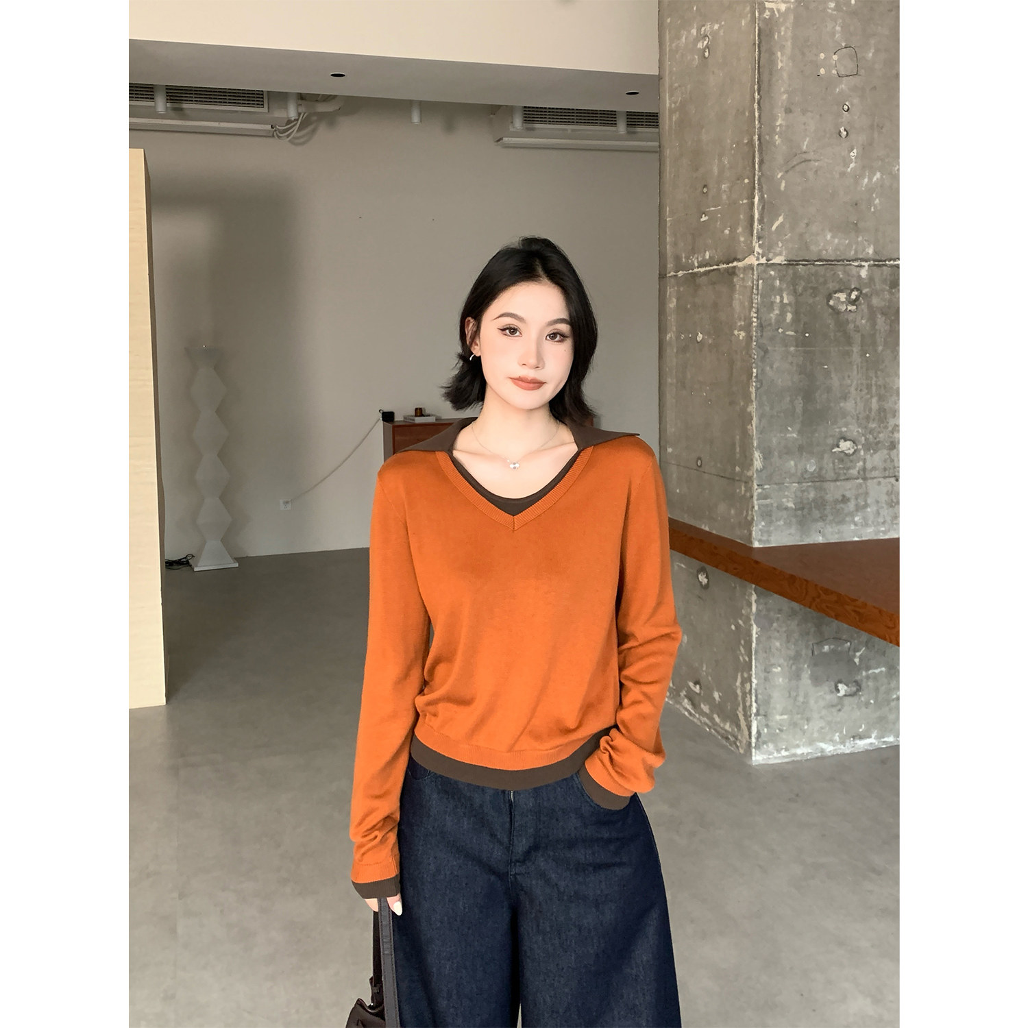 PRASE吕噜噜【 休闲日】遮肉百搭宽松显瘦微胖大码通勤毛织衫上衣
