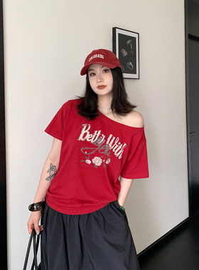 PRASE吕噜噜 【情侣T】夏季显瘦直筒针织短袖复古玫瑰印花T恤女