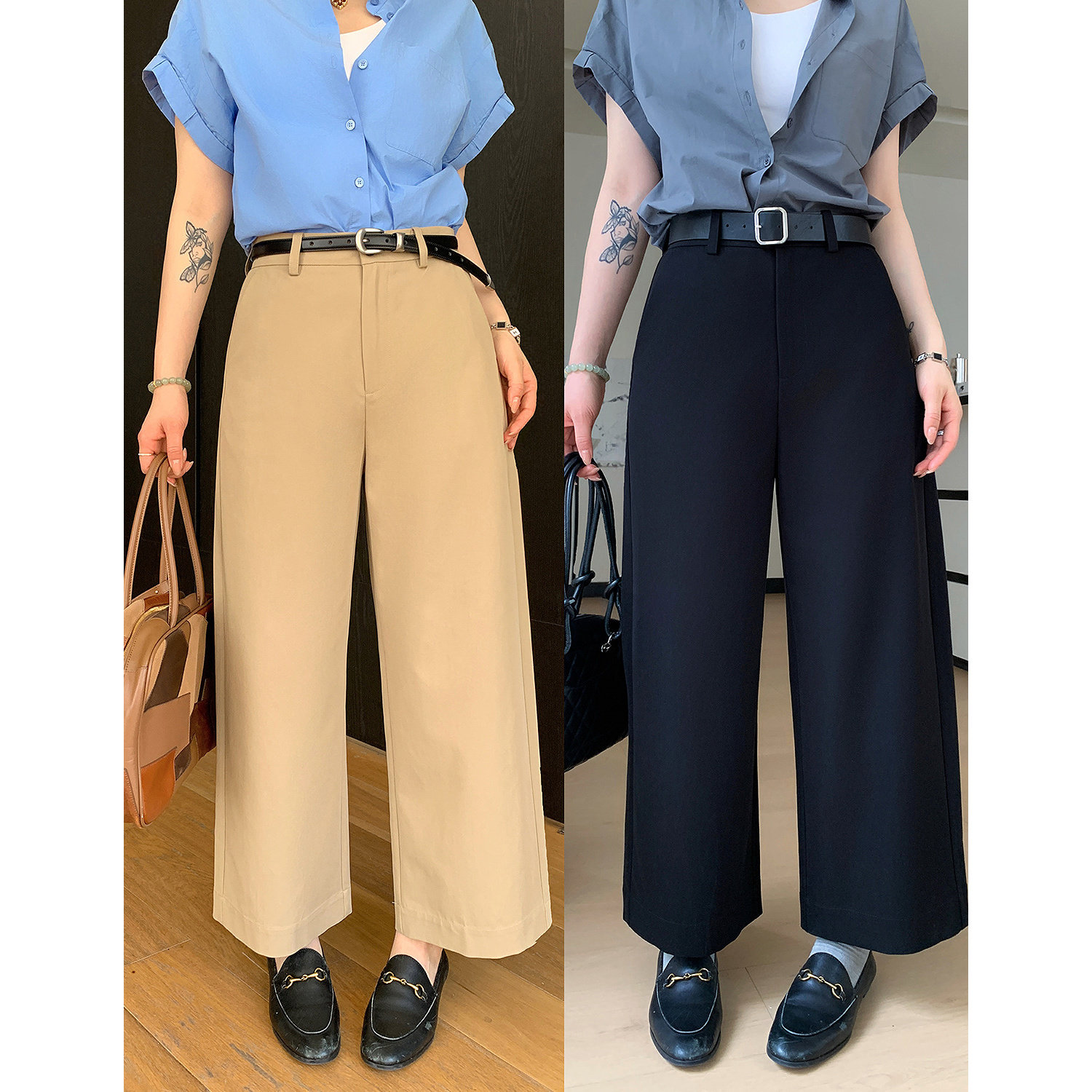 PRASE吕噜噜【黑调叙事】夏季显瘦气质高腰宽松九分小脚休闲裤女