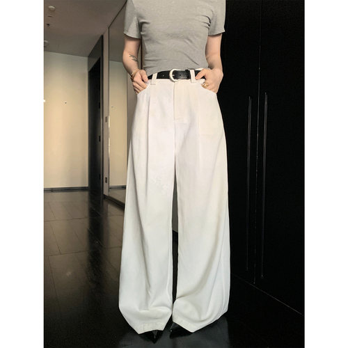 PRASE吕噜噜【clean fit】白色休闲裤女2026秋宽松阔腿裤直筒裤子