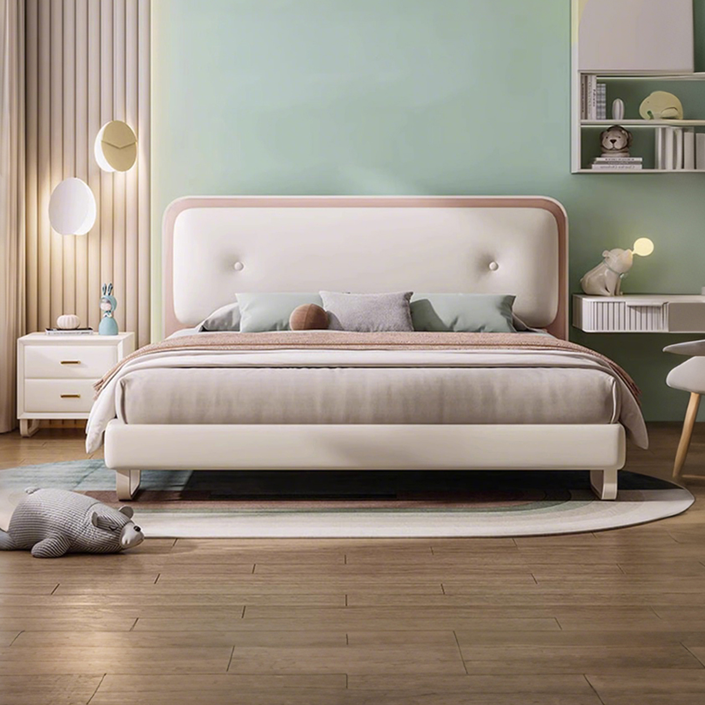 欧派儿童床女孩公主床现代简约头层牛皮少女轻奢粉色公主房单人床