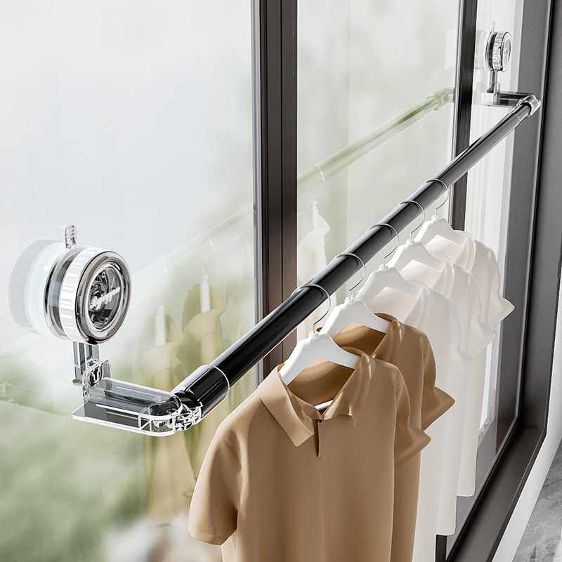 复古吸盘大号伸缩晾晒杆阳台晾衣神器伸缩晾衣杆强力承重免打孔