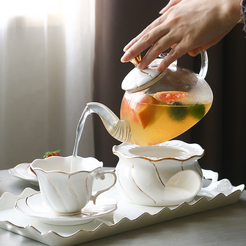 陶瓷水果花茶茶具套装家用欧式玻璃茶壶组合蜡烛加热英式下午茶杯