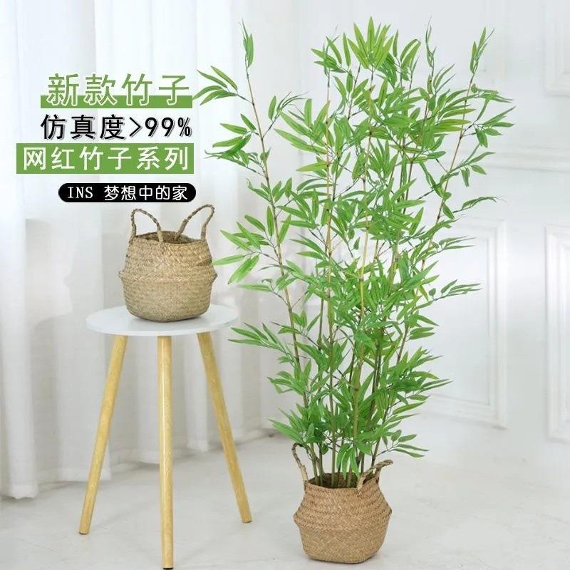 网新款仿真竹子室内装饰盆竹假子造景装饰竹栽绿植红KTGUYJ落地仿