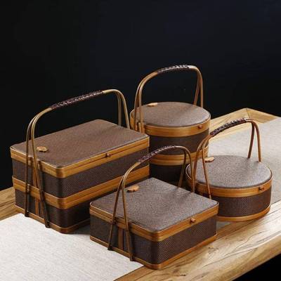 工藤编收纳盒家多层圆形复餐食盒提篮古2023.062便携茶具收用纳纯