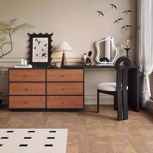 中古风梳妆桃纹台斗柜一体卧室胡木化纳妆桌QE全实木化妆台收柜卧