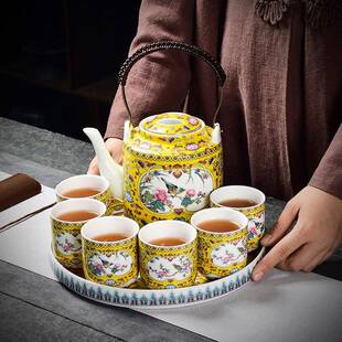 陶满彩瓷提梁无品牌/壶家用泡茶壶宫廷茶凉壶高档水壶开器水壶瓷