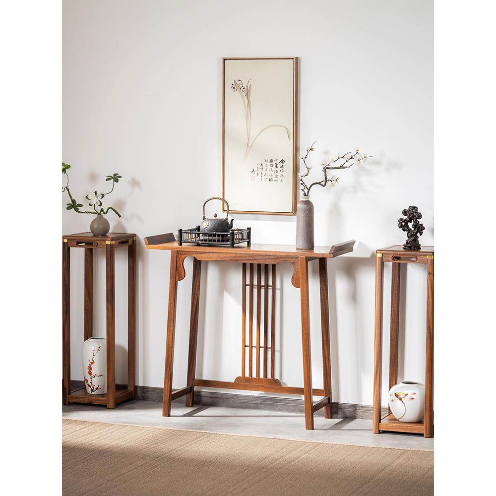 中实木玄式关桌窄长条案现代简约靠新墙玄关案台供端奉MQ桌景台轻