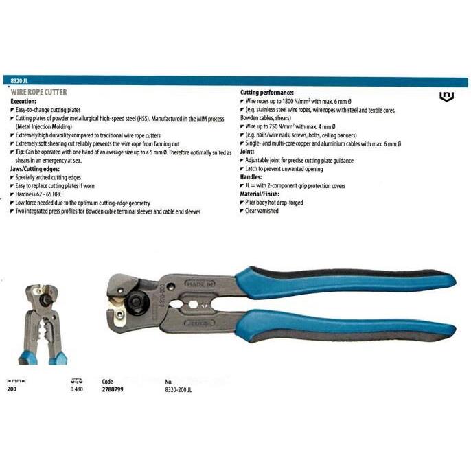 Gdore吉多钢缆剪线钳8e320-瑞200JL2(788799)KCW现货