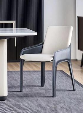 意式极简家妆用餐椅白色椅靠师背椅子轻奢设计马鞍皮餐BCW黑桌椅