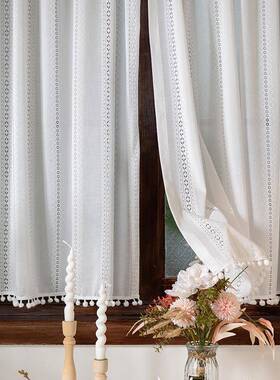 美式田园帘窗卧室门帘短款帘法式镂空打纱帘半厨房免F97HSMH5孔安