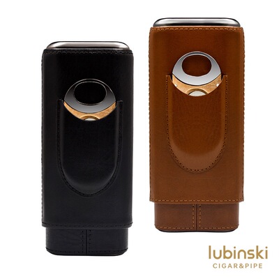 Lubinski鲁宾斯基雪茄保湿皮套旅行便携式三支装雪茄剪刀礼盒套装
