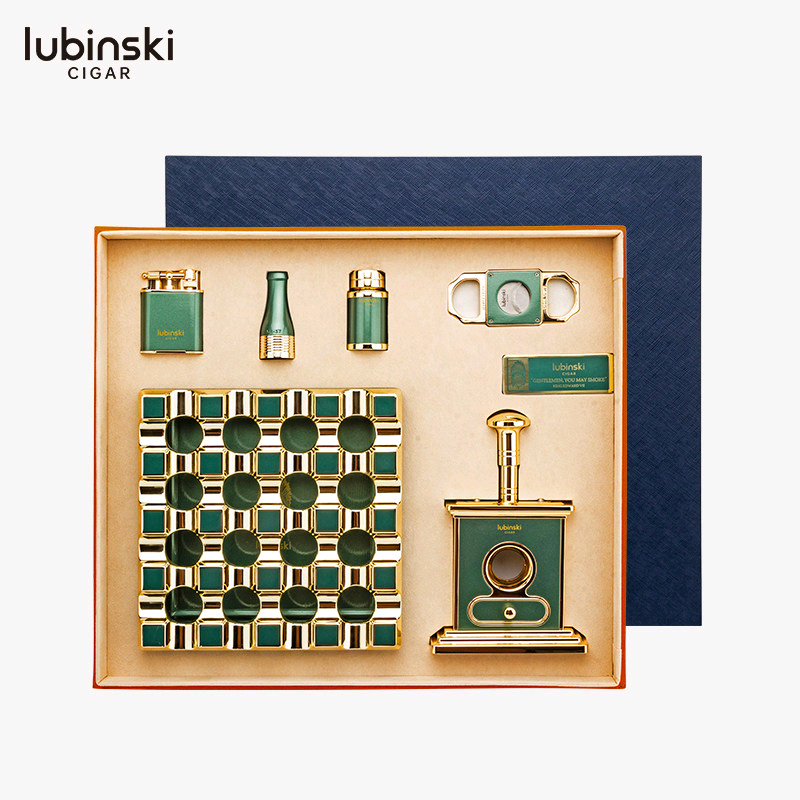 LUBINSKI雪茄工具六件套装时尚烟灰缸剪刀打火机烟托烟嘴高端礼盒