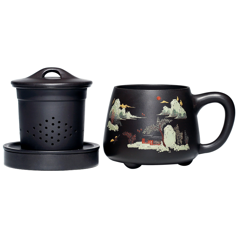 宜兴紫砂杯纯手工过滤内胆大容量杯男士家用茶具非陶瓷带盖泡茶杯