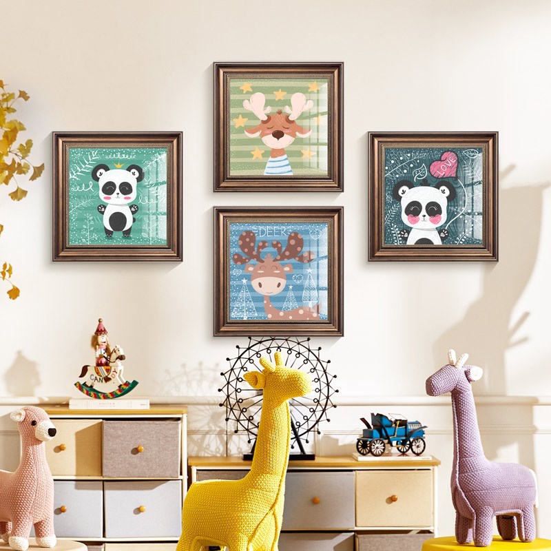 美式卡通墙面装饰画男女孩卧室床头清新挂画儿童房壁画背景墙画图片