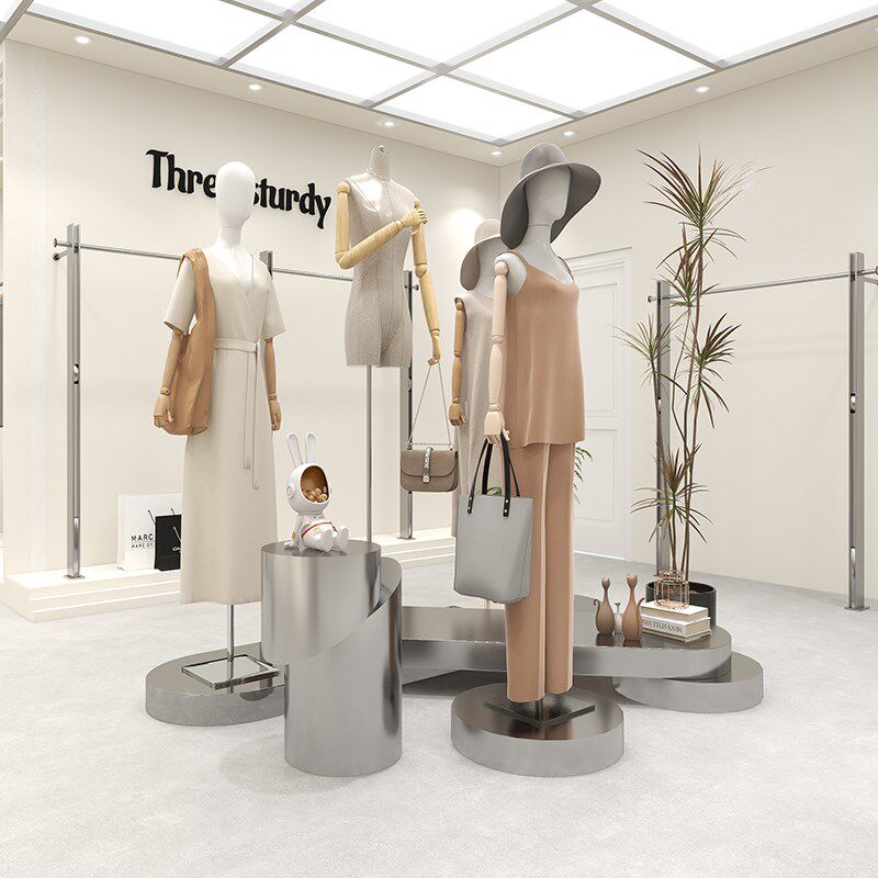 服装店专用模特地台不锈钢展示台高档女装店中间流水台高低展示台