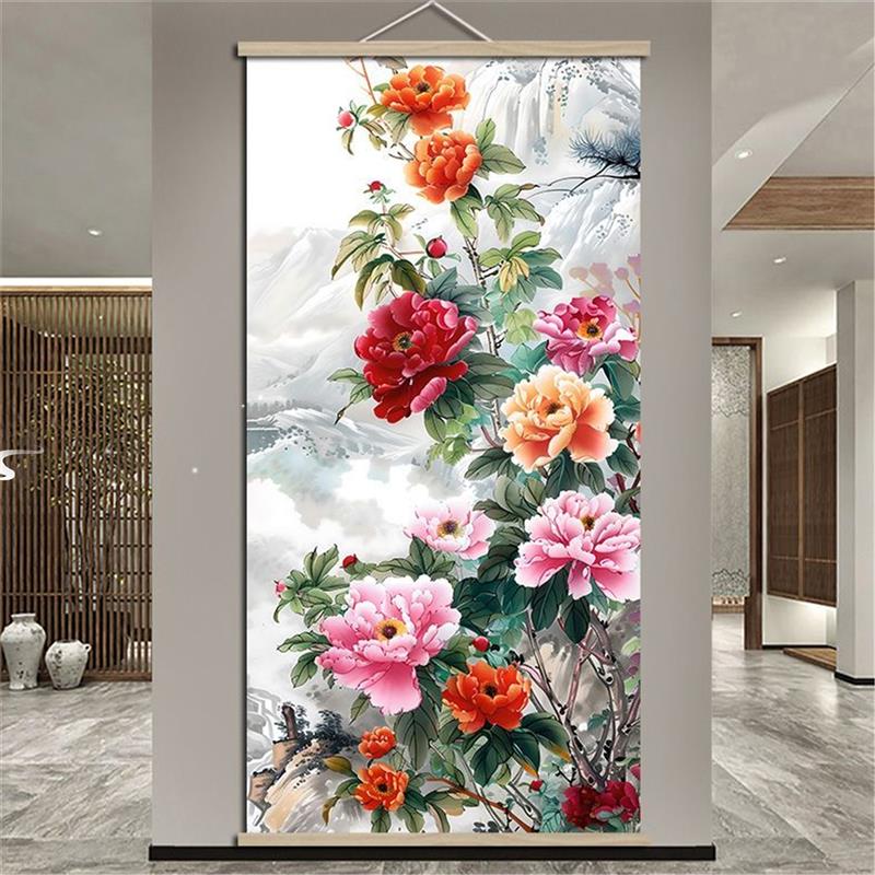 牡丹图花开富贵装饰画卧室卷轴竖版牡丹花挂画壁画客厅国画新款