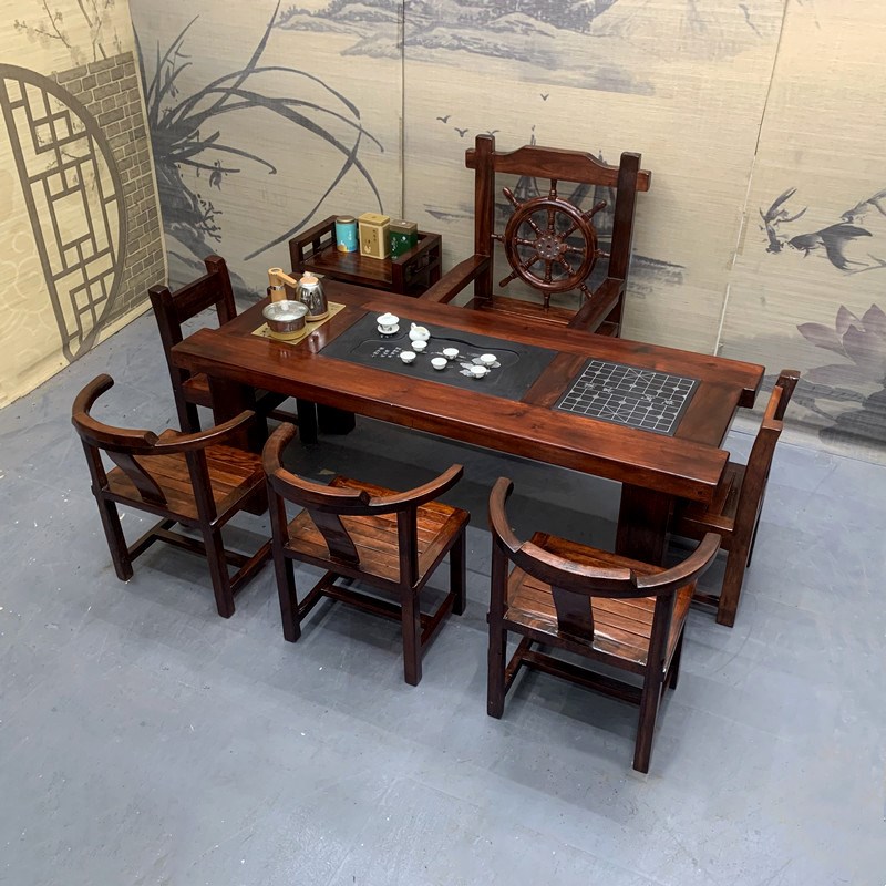 阳台茶桌椅组合实木茶台茶几家具客厅休闲老船木泡茶大气茶桌套装