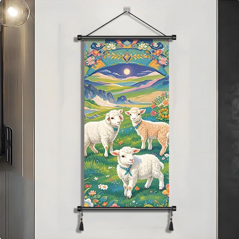 羊开泰挂画画电表箱装饰画入户玄关新中式客厅三阳开泰生肖