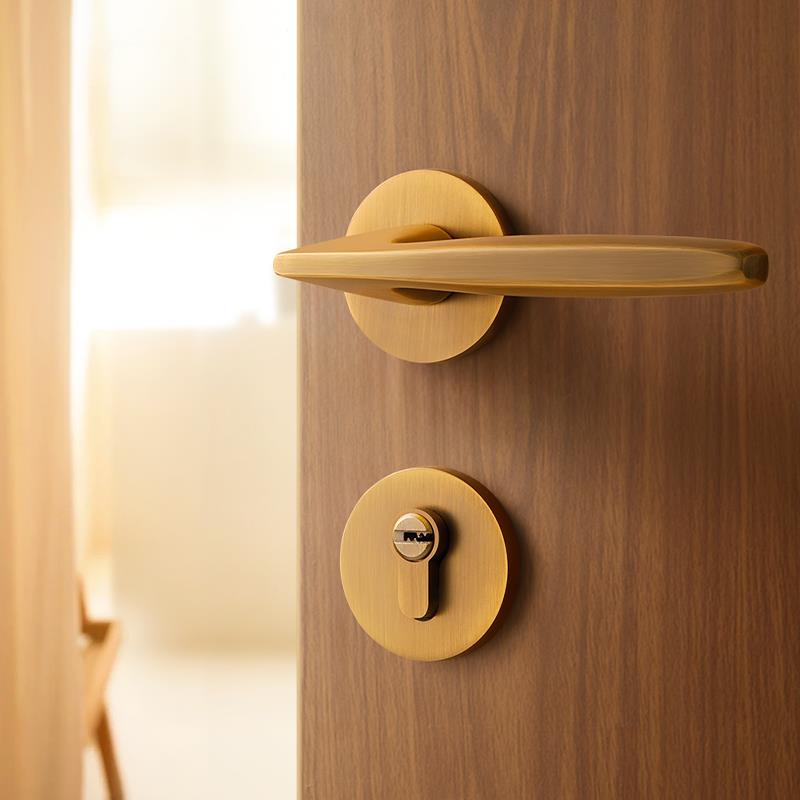 古铜色卧室门锁室内磁吸静音复古门把手家用房间木门分体房门锁