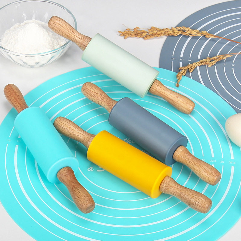 实木擀面杖 烘焙工具厨房儿童DIY手工硅胶面棒擀面杖揉面垫套装