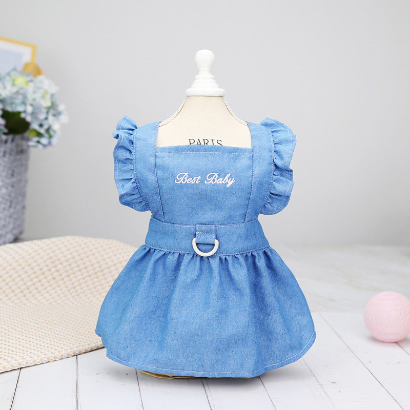 宠物服装狗狗衣服猫咪小狗衣服春夏季薄款连衣裙22绣花字母牛仔