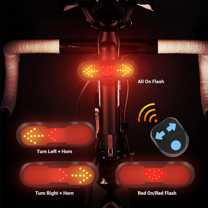 自行车灯遥控转向尾灯左右灯USB充电山地夜骑led带喇叭防水警示灯