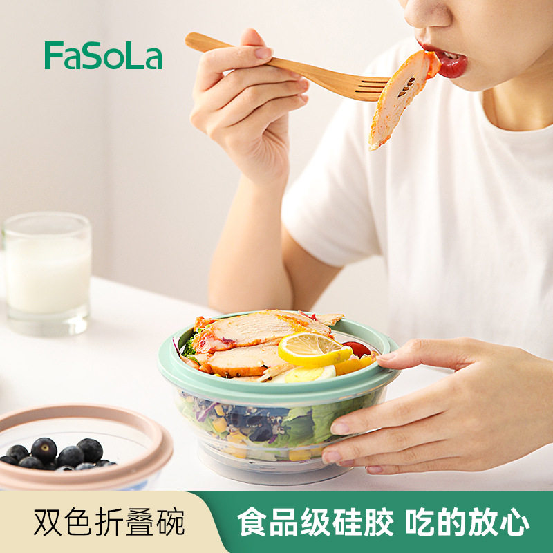 便携旅行硅胶折叠碗带盖