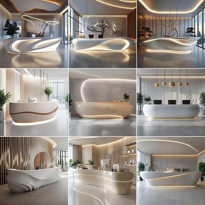 公司前台圆形烤漆吧台导医台美容院前台商场咨询接待台异形收银台