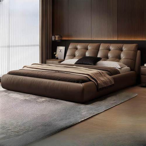 现代简约主卧真皮床内嵌式1米8卧室双人床轻奢气压高箱带储物皮床