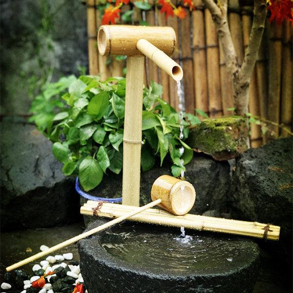 阳台竹筒流水器鱼缸落地石槽自制庭院造景过滤系统太阳能摆件循环