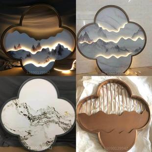 定制不锈钢梅花造型彩画圆形假山背景墙庭院别墅玄关屏风圆弧包边