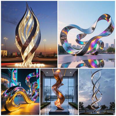 大型不锈钢飘带雕塑定制抽象发光螺旋地标建筑广场扭曲异形大摆件
