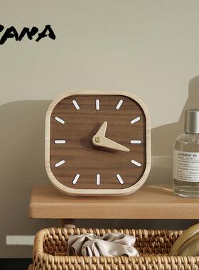 YANA亚纳 家用卧室书房桌面台式实木静音时钟艺术高级感创意座钟