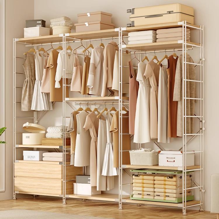 日式衣帽架开 放式挂衣架步入式简易衣柜落地卧室墙角收纳晾衣架