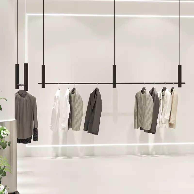 服装店吊架婚纱架女装店吊杆黑色钢丝绳高低调节挂衣架子悬吊式天