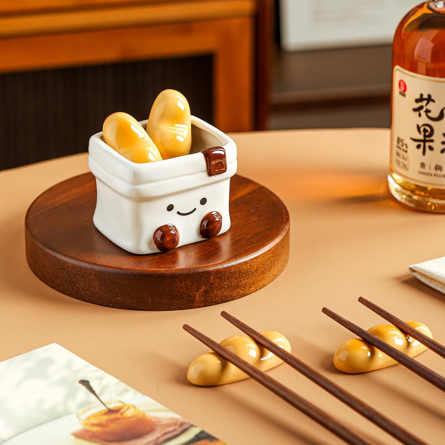 胖脚丫可爱筷子托陶瓷筷架筷托家用餐桌餐厅高颜值放筷子摆放架