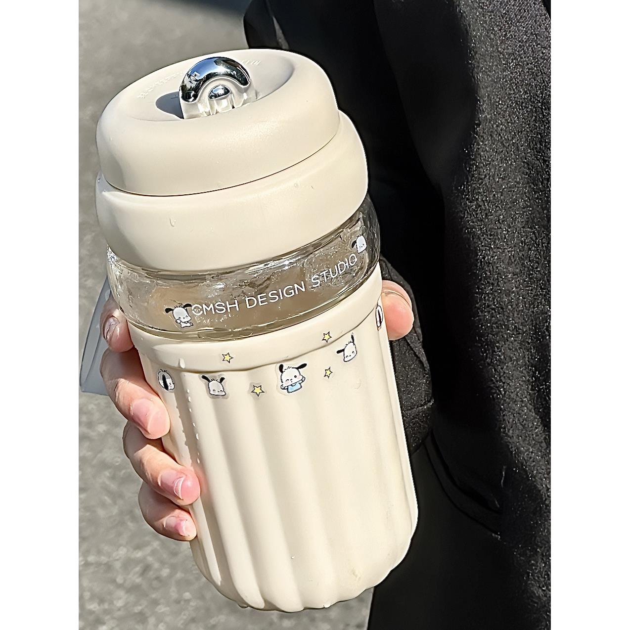 简约玻璃水杯女高颜值便携外带咖啡随手杯学生可爱带茶隔泡茶杯子