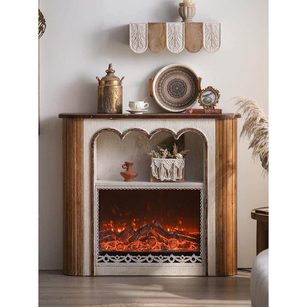 法式复古壁炉装饰柜电子壁炉民宿别墅客厅仿真火焰入户玄关壁炉架