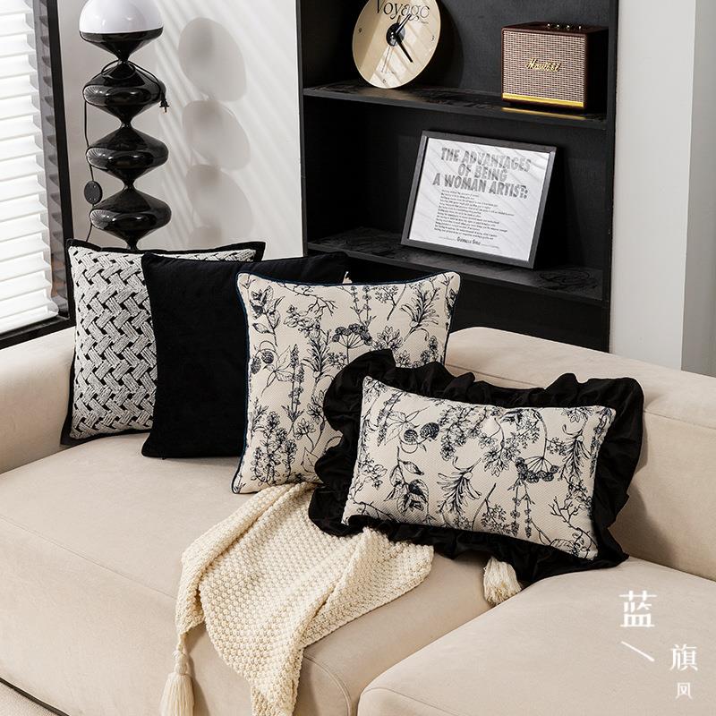 中古现代北欧ins风复古花草提花抱枕客厅沙发靠垫卧室床头靠枕套
