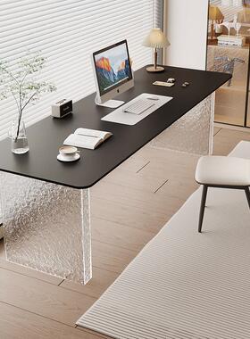 岩板书桌黑色诧寂风沙发后双人长条电脑桌石头纹亚克力办公台桌子