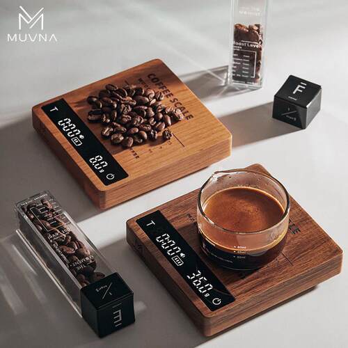 MUVNA慕威纳 意式咖啡豆胡桃木电子秤家用手冲咖啡专用精准计时称